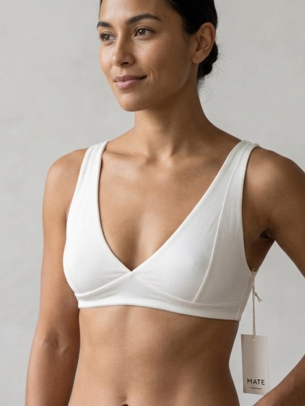 MATE The Label Tencel Triangle Wireless Bra White Size M NWT